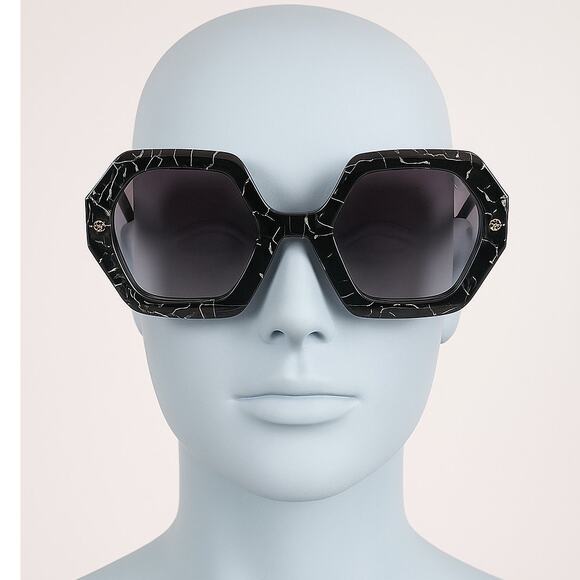 Philipp Plein Black Marble Oversized Hexagon Sunglasses - Picture 1 of 12